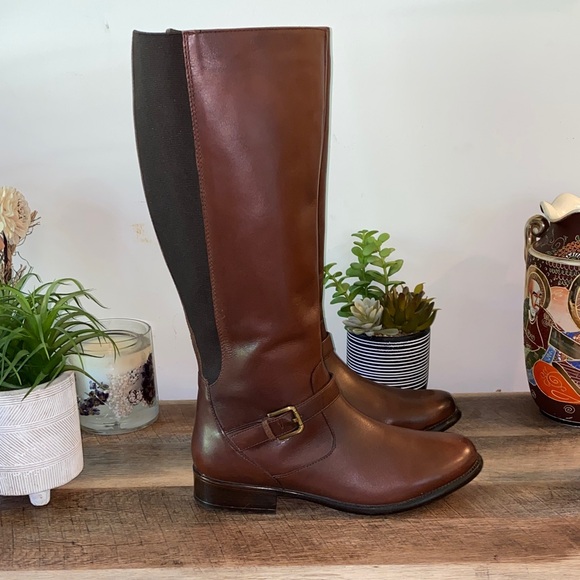 Clarks Plaza Pilot Tall Riding Boots Just Below the Knee Size 11 - Picture 1 of 16